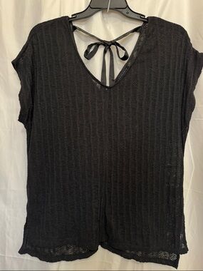 Sanctuary Black V-Neck Knit Top with Back Tie